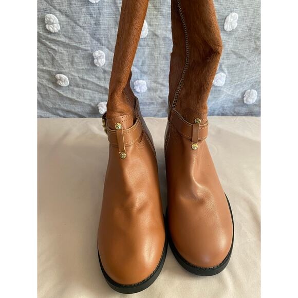 Iman Tall Riding Boots 6.5W (Fit 7–7.5) Brown Faux Leather Gold Buckle - Picture 4 of 9